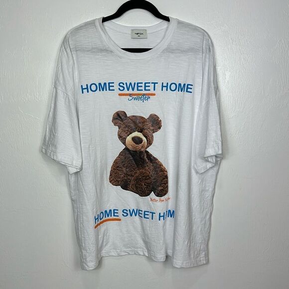 Neck Seoul White Home Sweet Home Bear Oversized T-shirt One Size - Picture 1 of 6